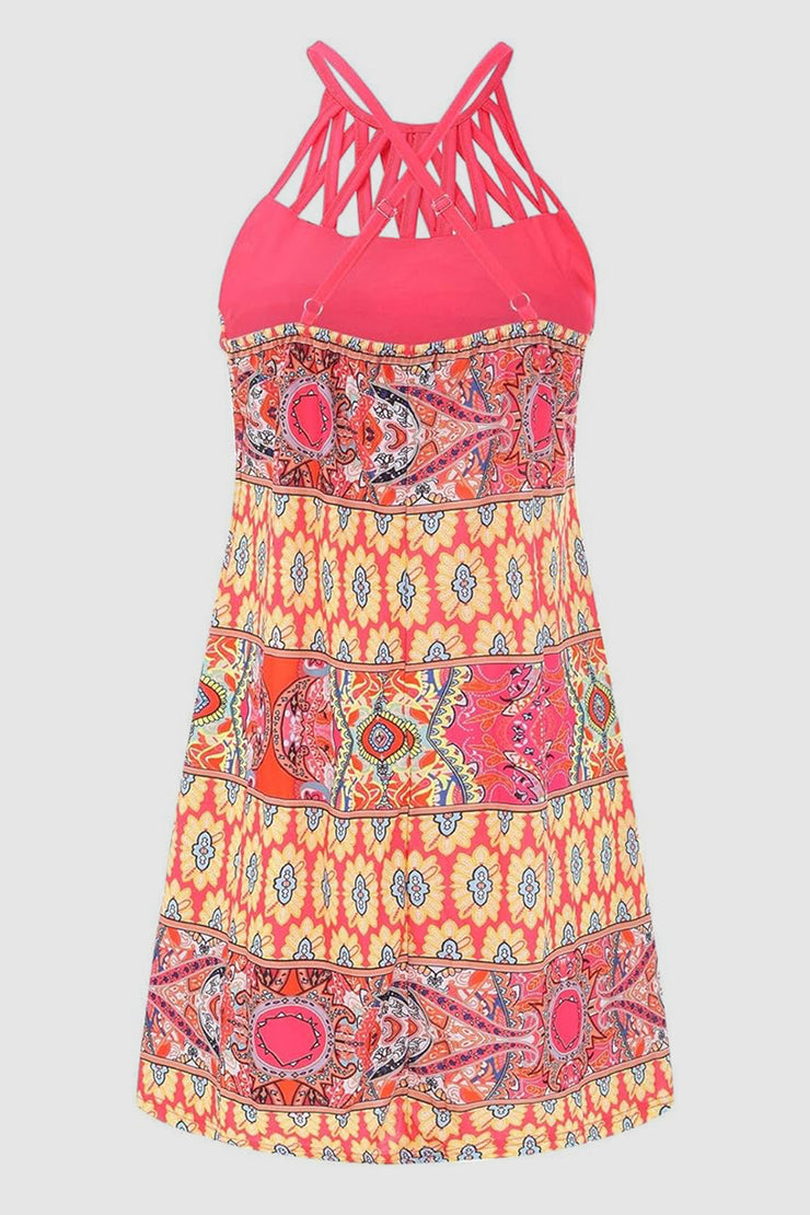 Printed Grecian Neck Mini Dress