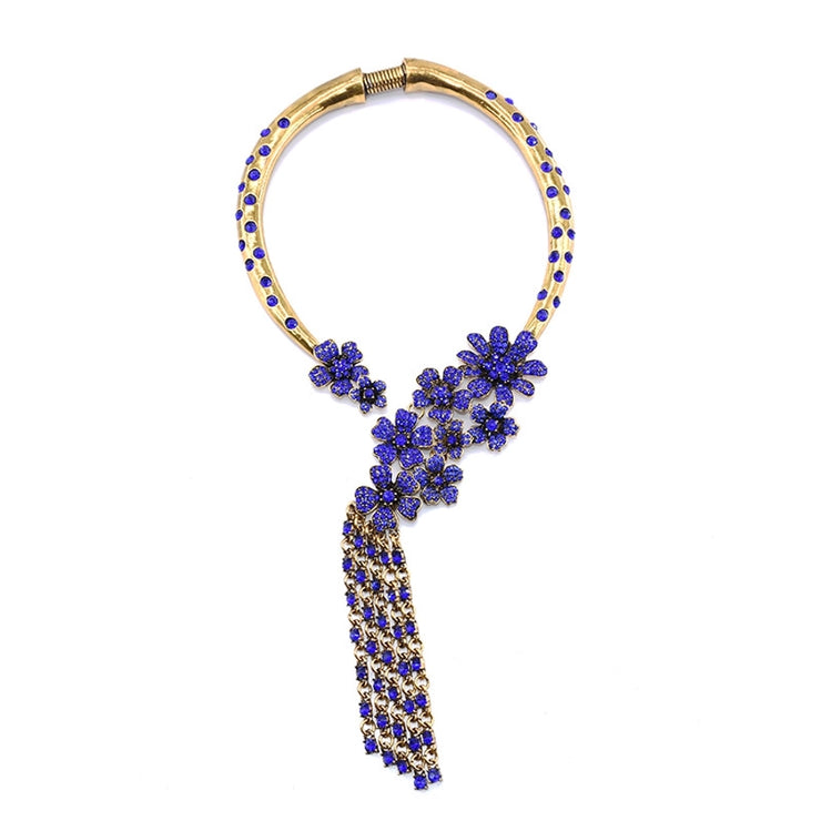 Stylish tassel flower alloy inlay artificial crystal women's necklace