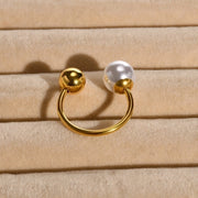 Jewelry Vacation Round 304 Stainless Steel Artificial Pearls 18K Gold Plated Plating Inlay Open Ring