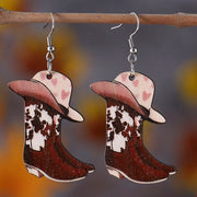 jewelry cowboy style boots wood drop earrings