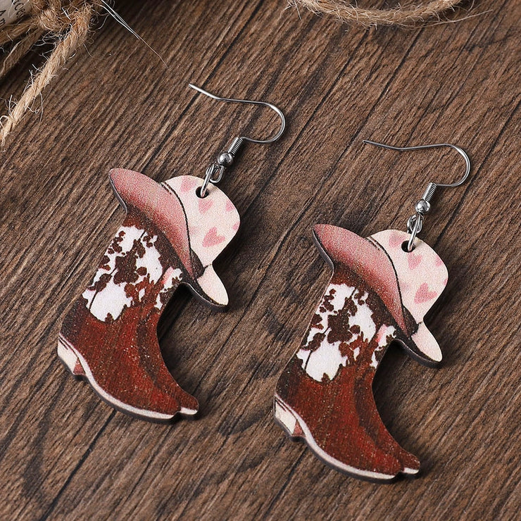 jewelry cowboy style boots wood drop earrings