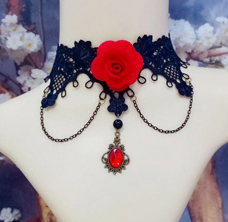 Lace inlay rhinestones women's choker