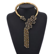 Stylish tassel flower alloy inlay artificial crystal women's necklace