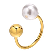 Jewelry Vacation Round 304 Stainless Steel Artificial Pearls 18K Gold Plated Plating Inlay Open Ring