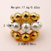 Joyas Estilo vintage Estilo simple Ronda 304 Pearl de acero inoxidable 14K Gold de oro Hollow Hollow Out Rings