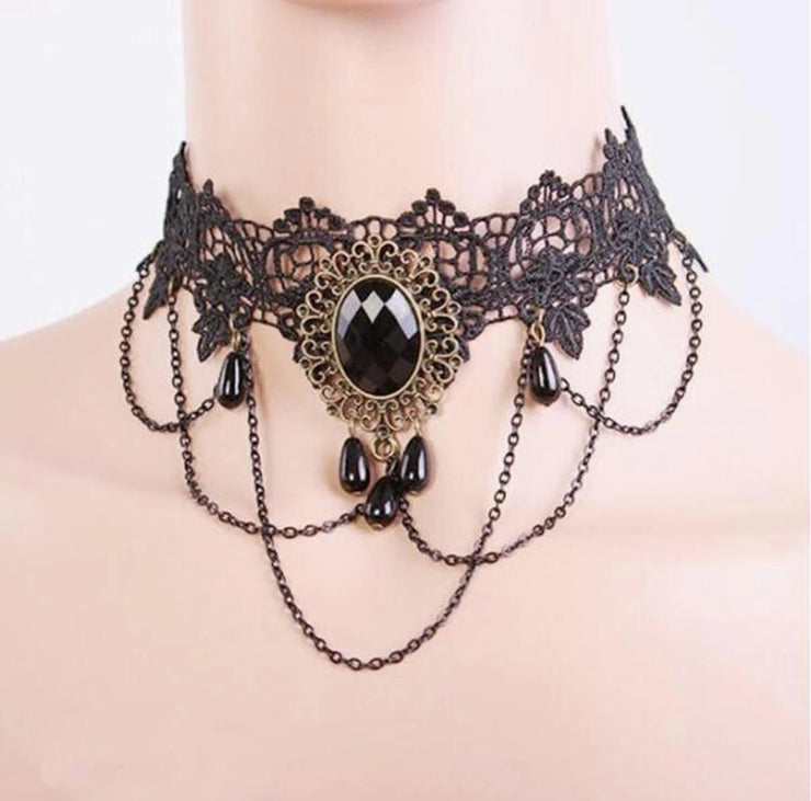 Lace inlay rhinestones women's choker