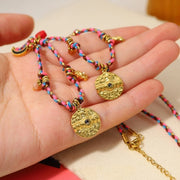 Woven Cloth and 18K Gold Plated Vintage Style Pendant Necklace