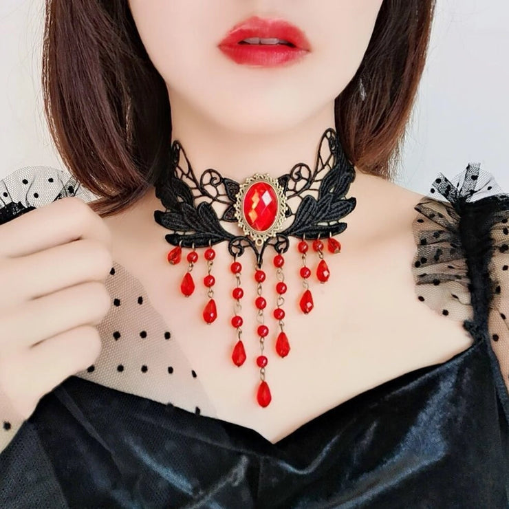 Lace inlay rhinestones women's choker