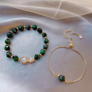 2-piece set Green gemstone bracelet style tiger eye stone alloy bracelet