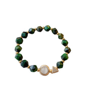 2-piece set Green gemstone bracelet style tiger eye stone alloy bracelet