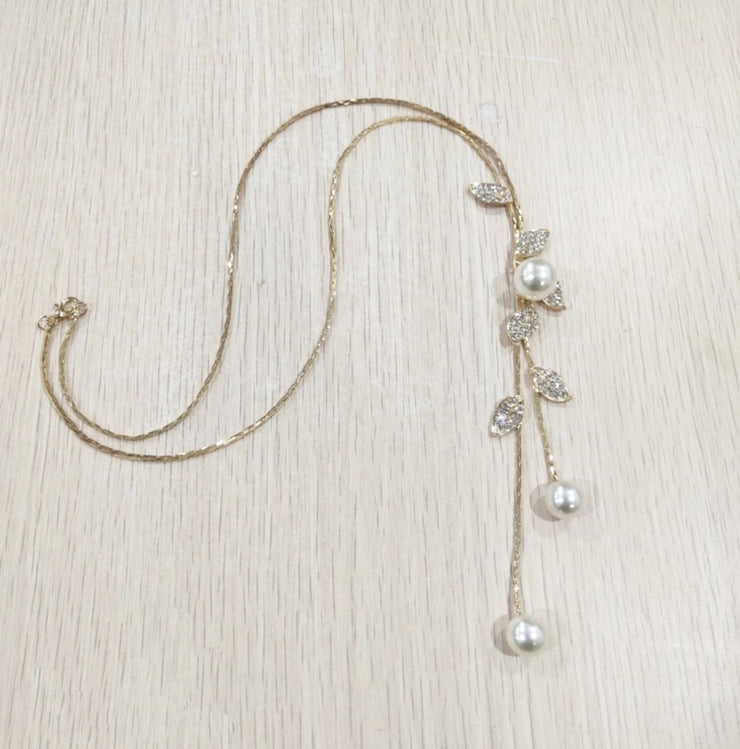 Fashion Leaf Alloy Artificial Pearls Artificial Diamond Women's Long Necklace