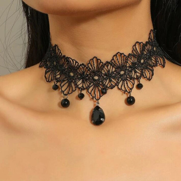 Lace inlay rhinestones women's choker