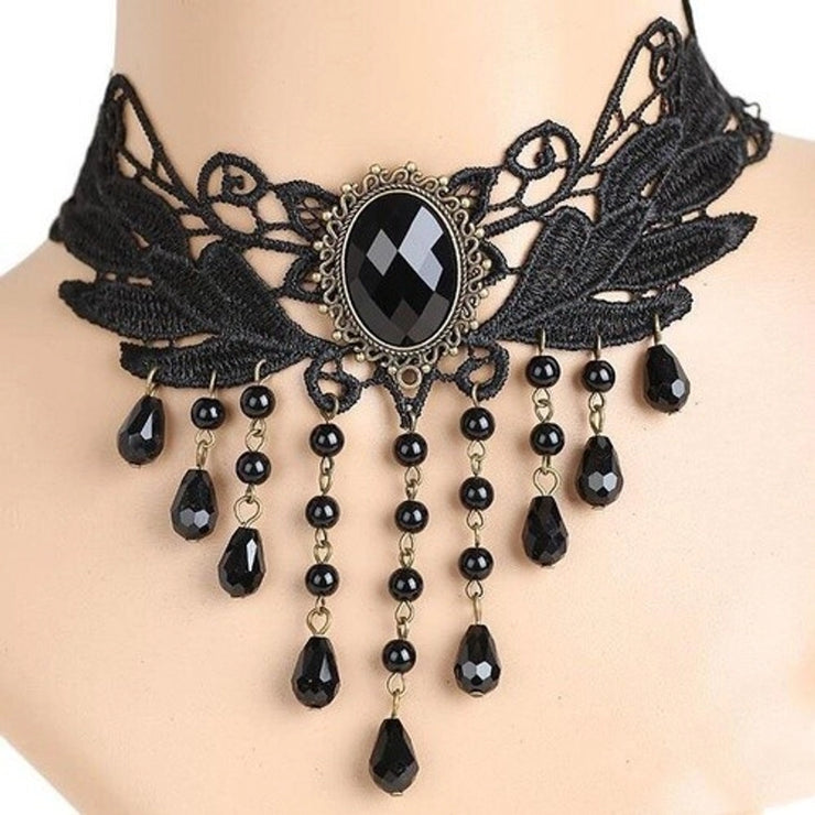 Lace inlay rhinestones women's choker