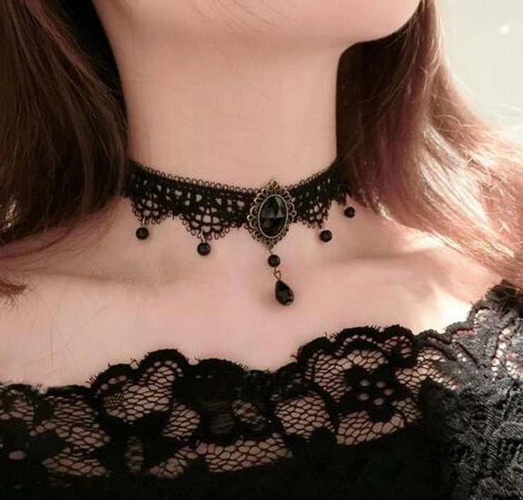 Lace inlay rhinestones women's choker