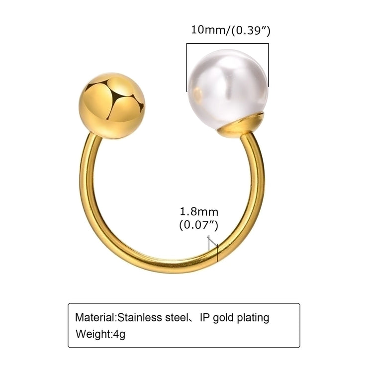 Jewelry Vacation Round 304 Stainless Steel Artificial Pearls 18K Gold Plated Plating Inlay Open Ring