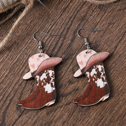 jewelry cowboy style boots wood drop earrings