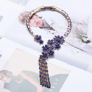 Stylish tassel flower alloy inlay artificial crystal women's necklace