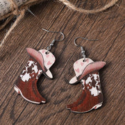 jewelry cowboy style boots wood drop earrings