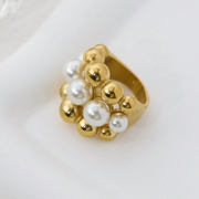 Joyas Estilo vintage Estilo simple Ronda 304 Pearl de acero inoxidable 14K Gold de oro Hollow Hollow Out Rings