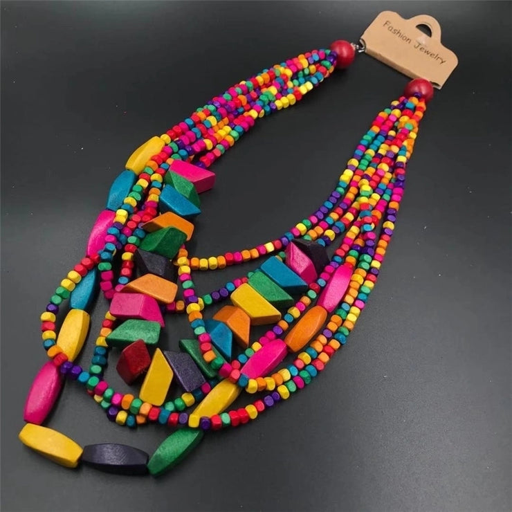 Retro Ethnic Style beaded colorful women's long necklace