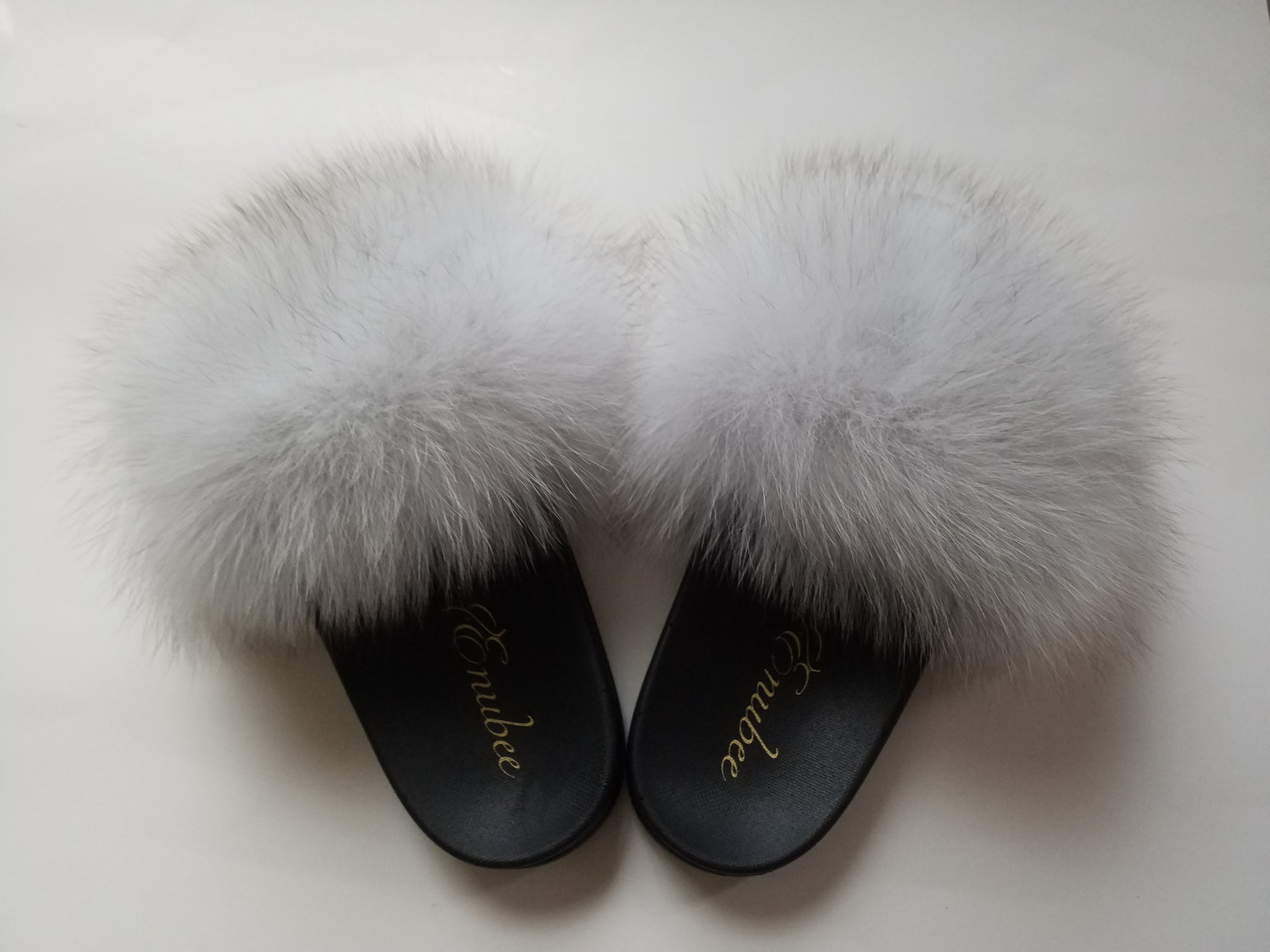 100% Fox Fur Slippers White - ENUBEE