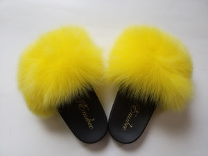100% Fox Fur Slippers Yellow - ENUBEE