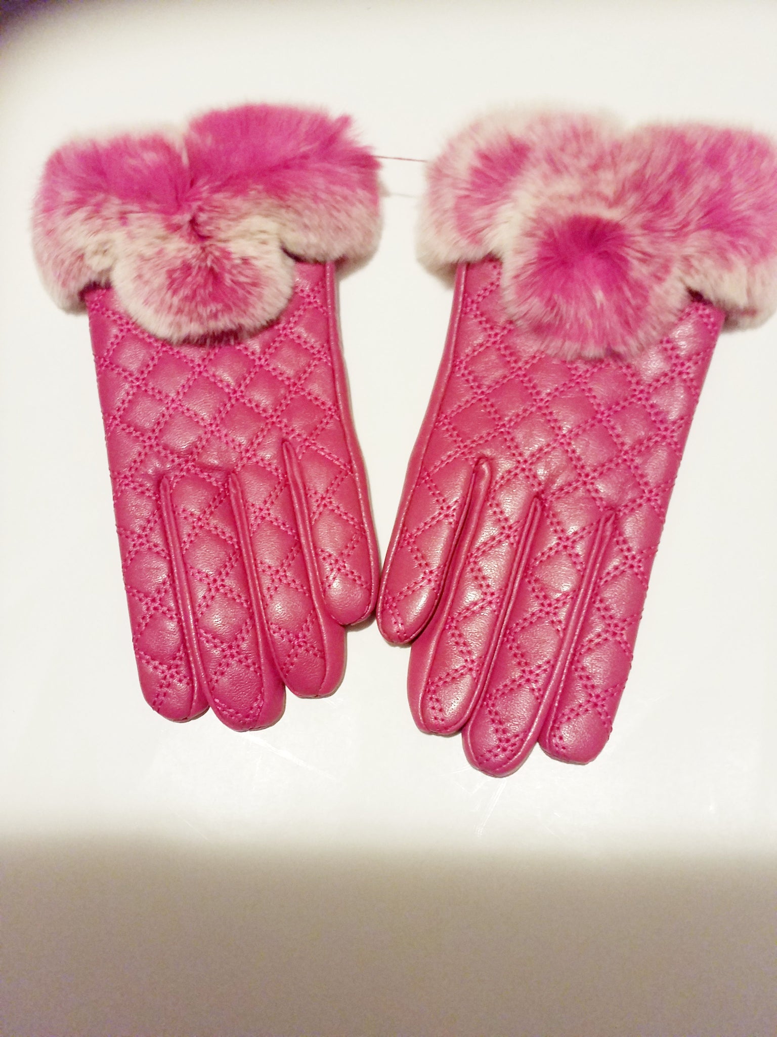 Women's gloves with Genuine leather and rabbit fur - ENUBEE