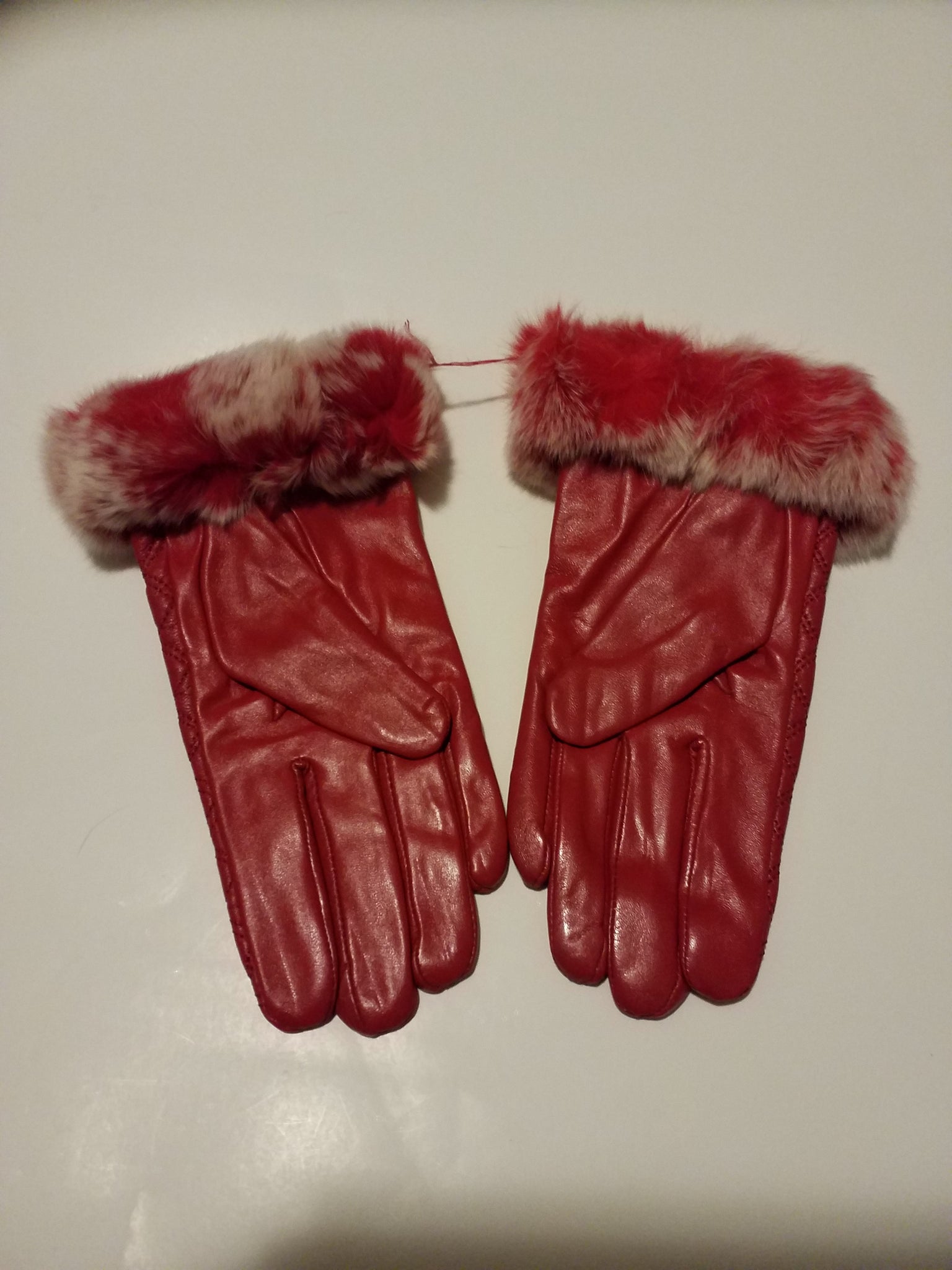Women's gloves with Genuine leather and rabbit fur - ENUBEE