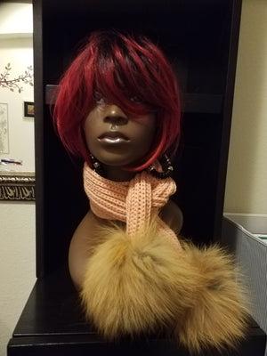 Gorgeous Ladies Knit Scarves with Fox Fur Pom Poms - ENUBEE