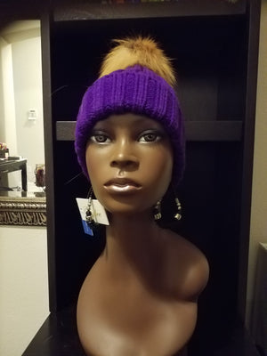 Women's Colorful Knit caps with Fox fur - ENUBEE
