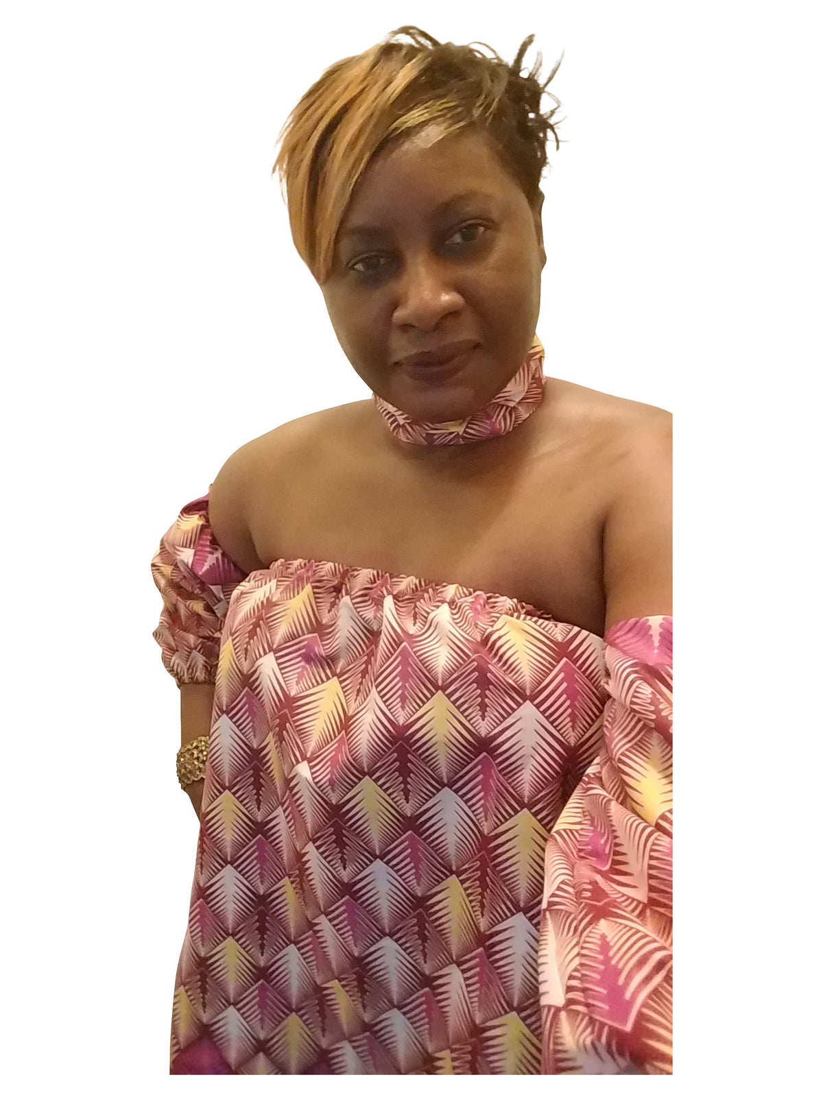 Ankara! Off Shoulder Blouse with Choker (multi patterned) - ENUBEE