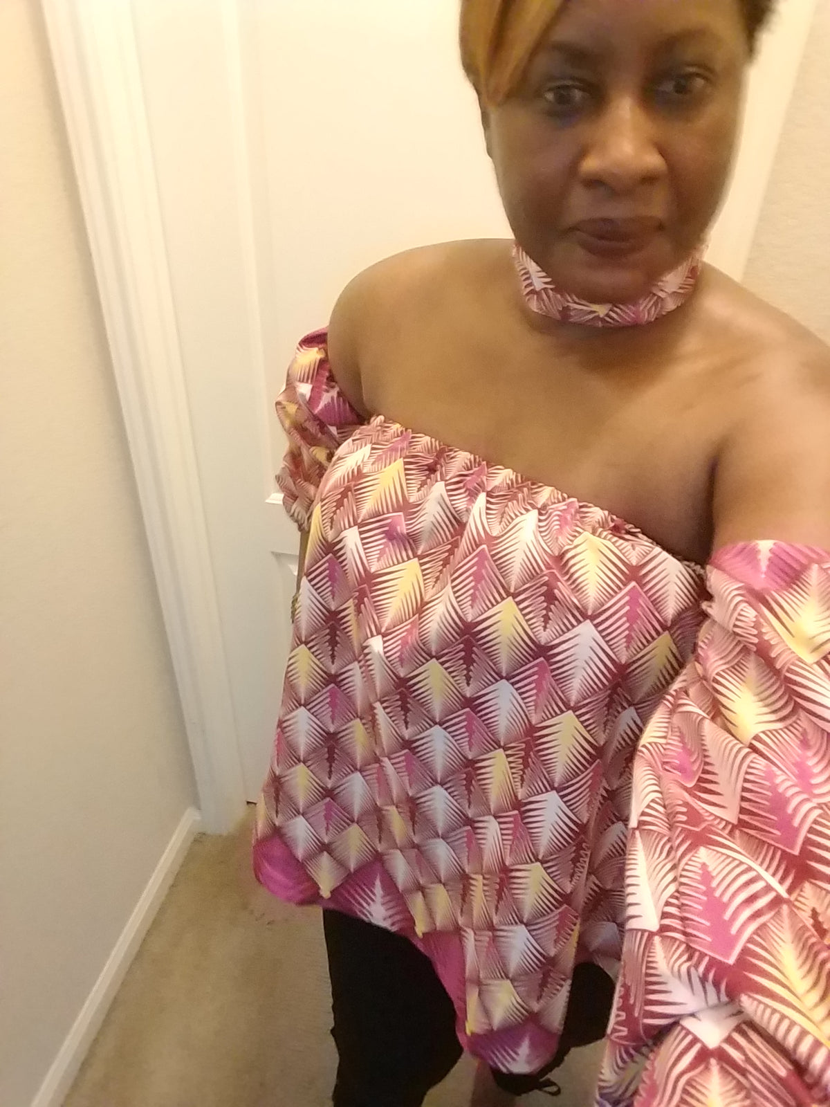 Ankara! Off Shoulder Blouse with Choker (multi patterned) - ENUBEE