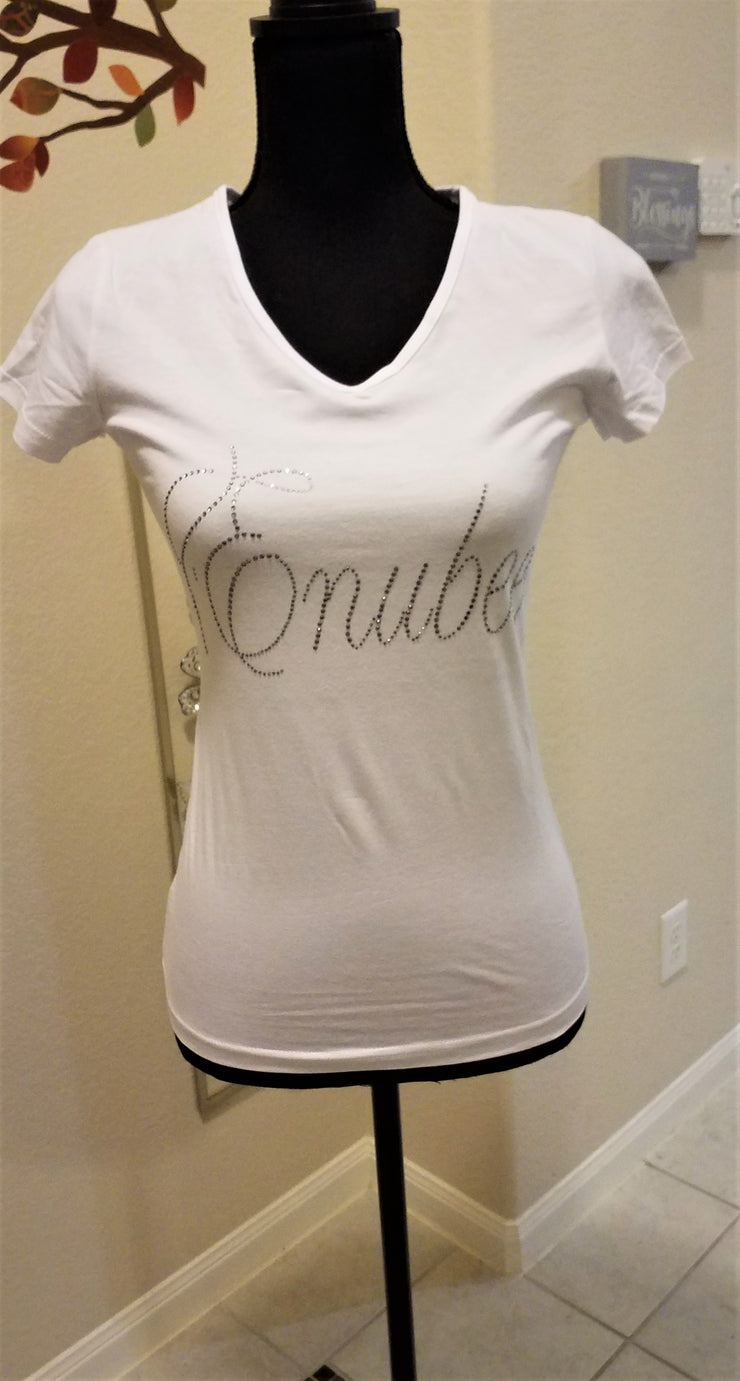Enubee Rhinestone design T Shirts- (short sleeve White) - ENUBEE