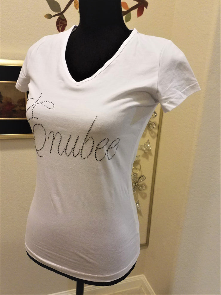 Enubee Rhinestone design T Shirts- (short sleeve White) - ENUBEE