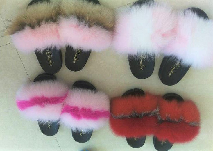 100% Fur Slippers 2 Tone colors! Red/Brown