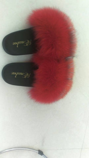 100% Fox Fur Slippers 2 Tone colors! Pink/Brown - ENUBEE