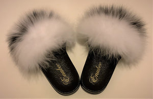 100% Fur Slippers 2 Tone colors! White/Black