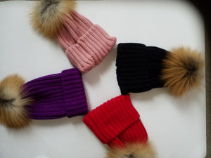 Women's Colorful Knit caps with Fox fur - ENUBEE