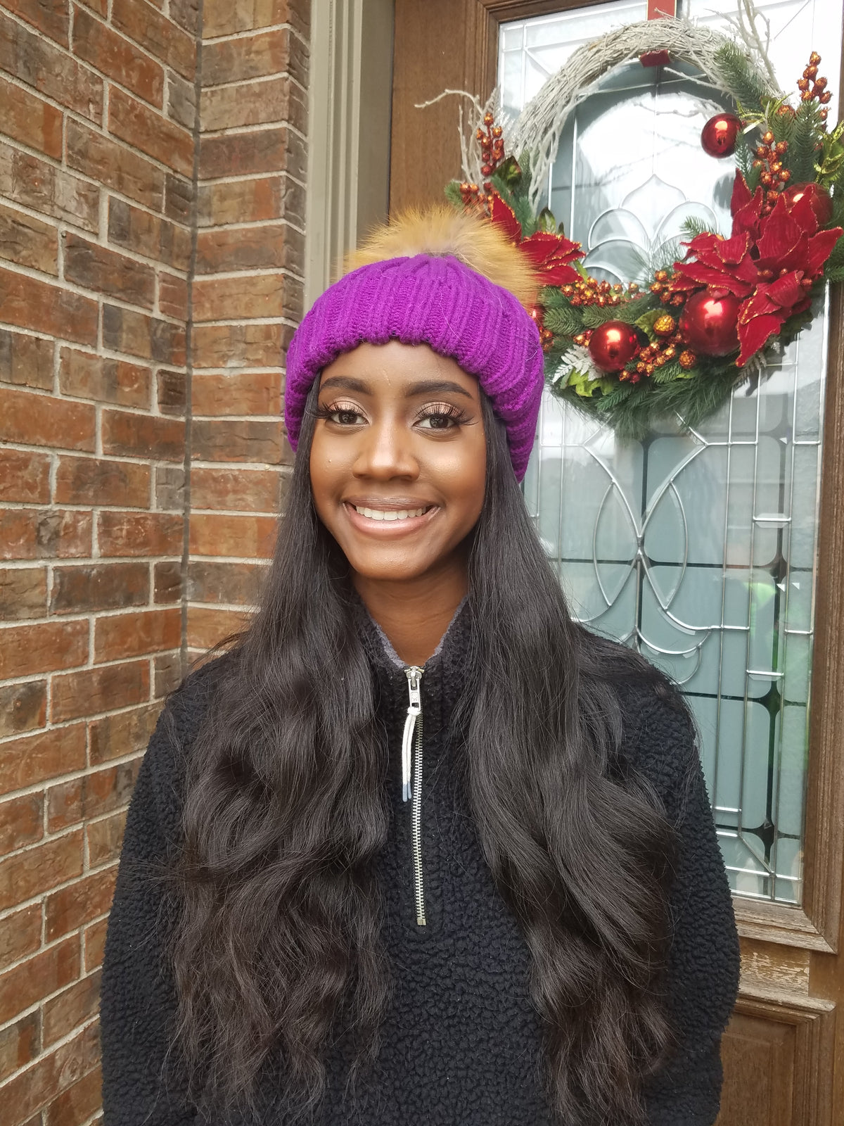 Women's Colorful Knit caps with Fox fur - ENUBEE