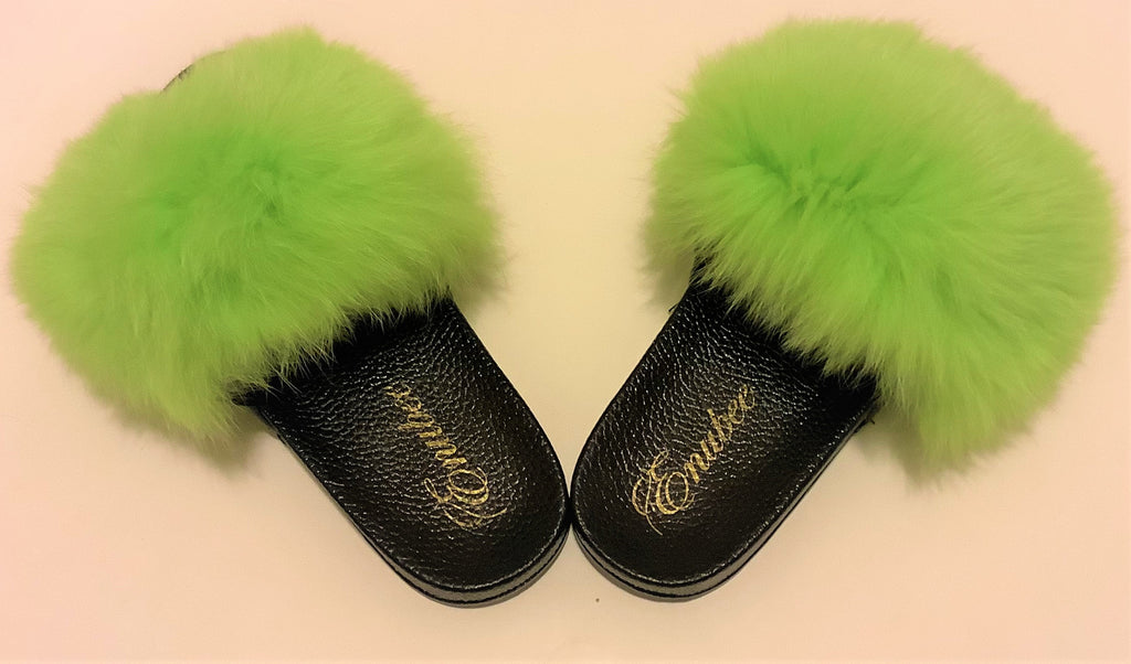 100% Fur Slippers Green