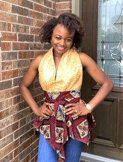 African Style: Ankara Print and Lace Halter Show Back top