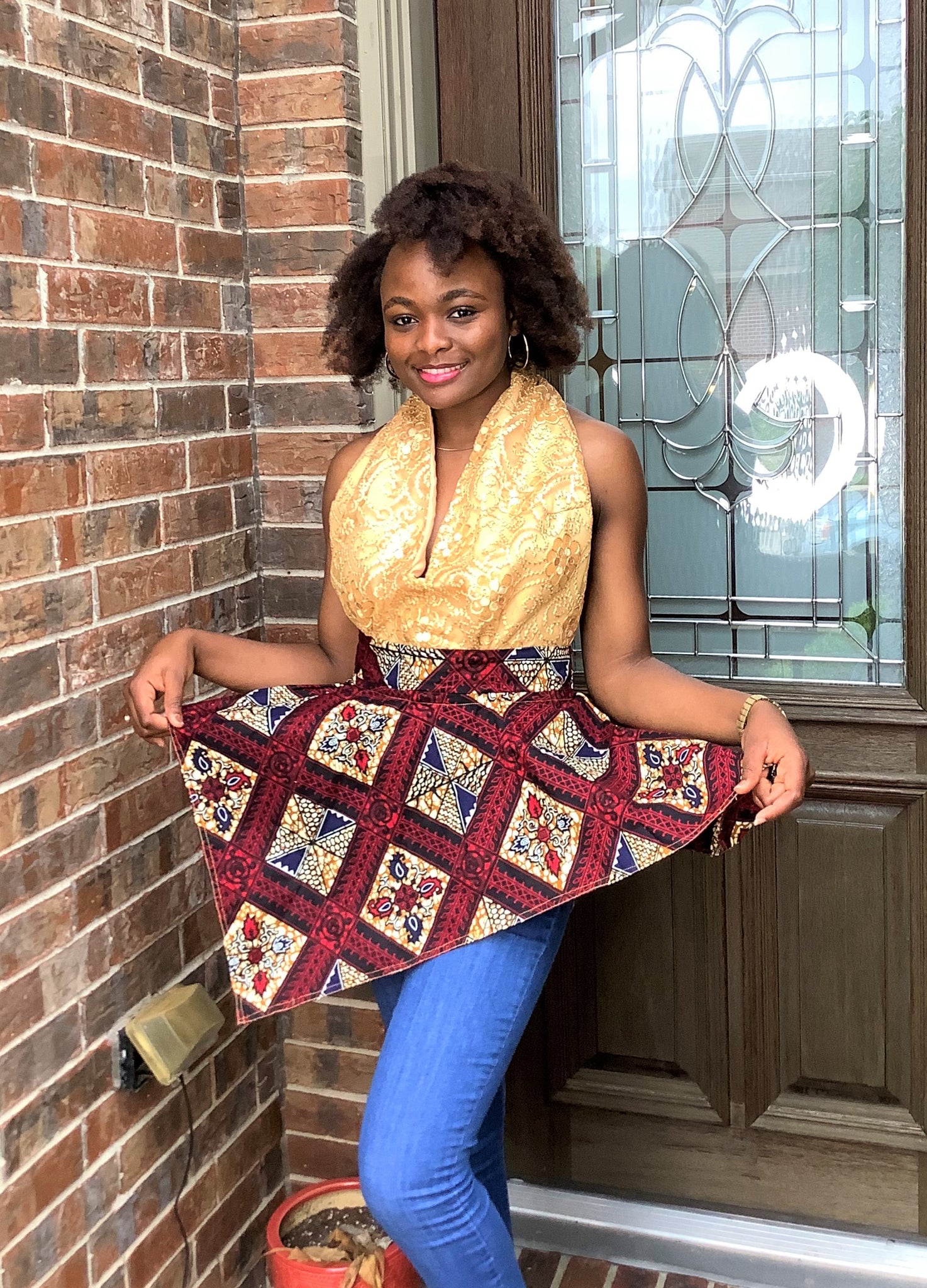 African Style: Ankara Print and Lace Halter Show Back top – ENUBEE