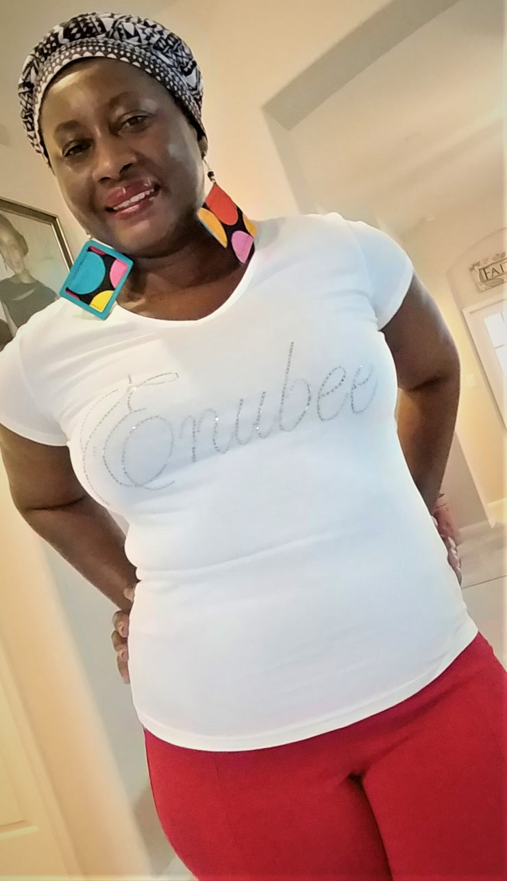Enubee Rhinestone design T Shirts- (short sleeve White) - ENUBEE