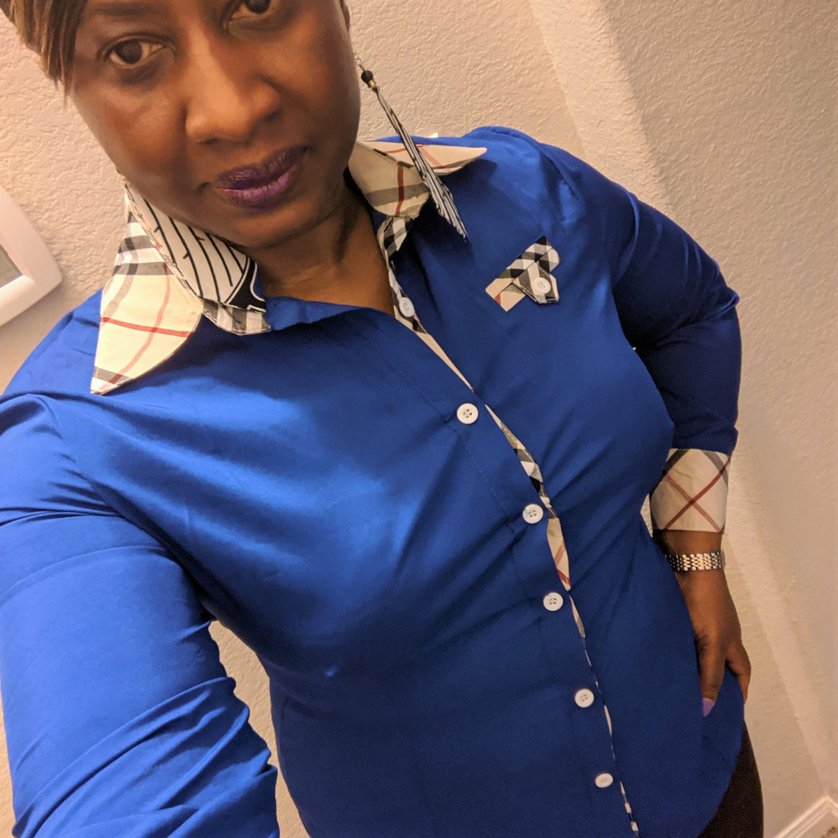 Chemise à carreaux à manches longues pour femme