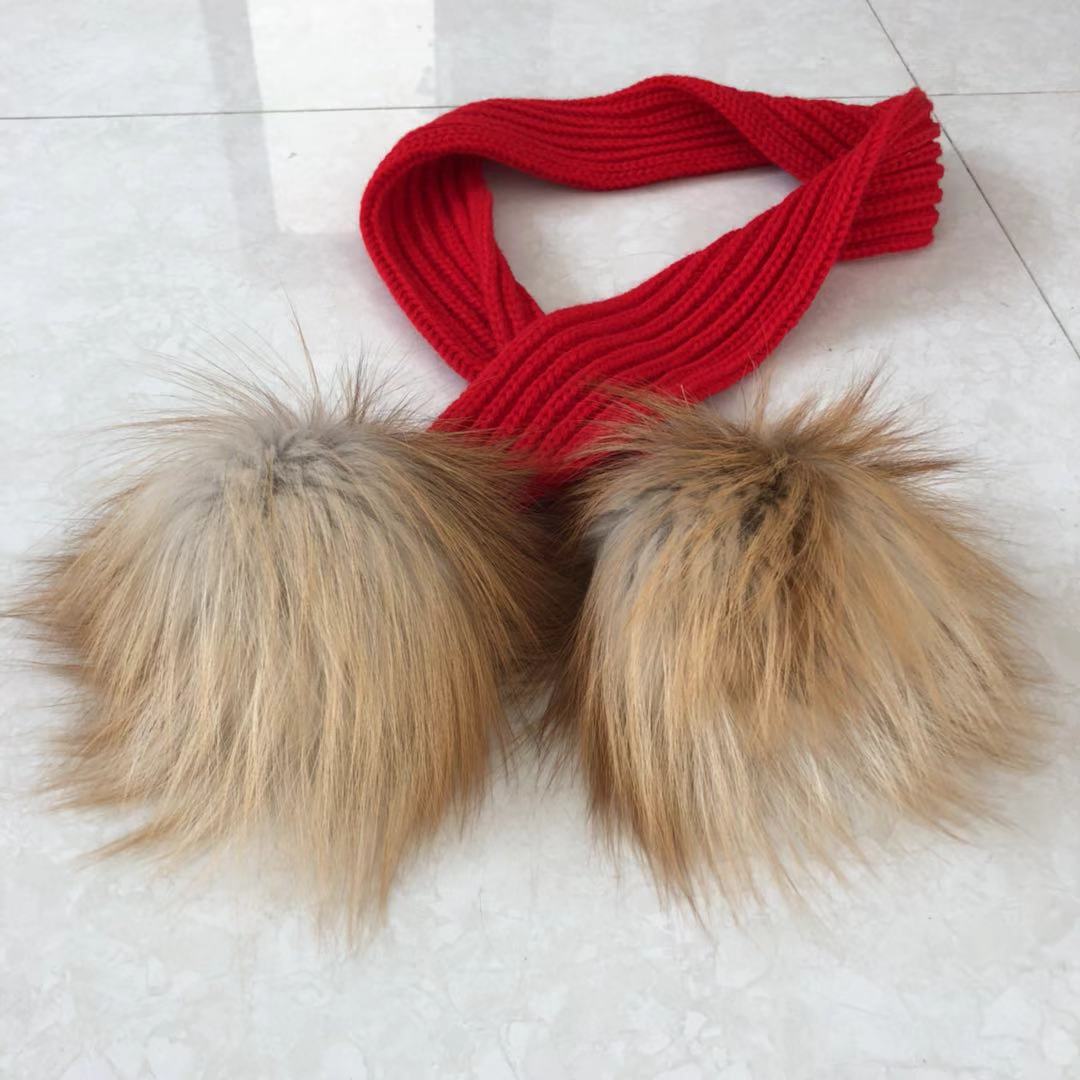 Gorgeous Ladies Knit Scarves with Fox Fur Pom Poms - ENUBEE