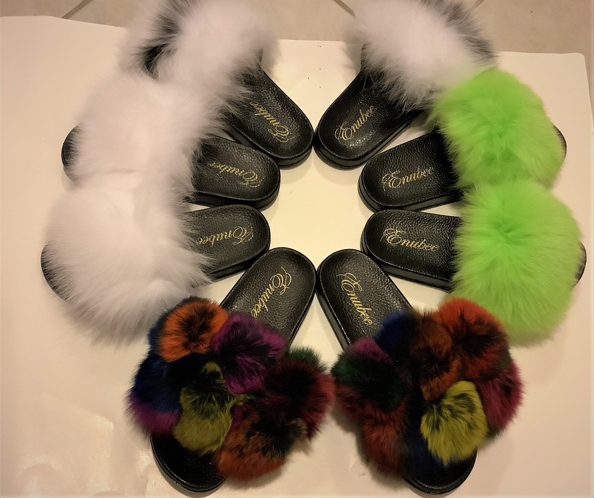 100% Fur Slippers 2 Tone colors! White/Black