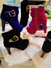 Velvet Booties with Buckle - ENUBEE