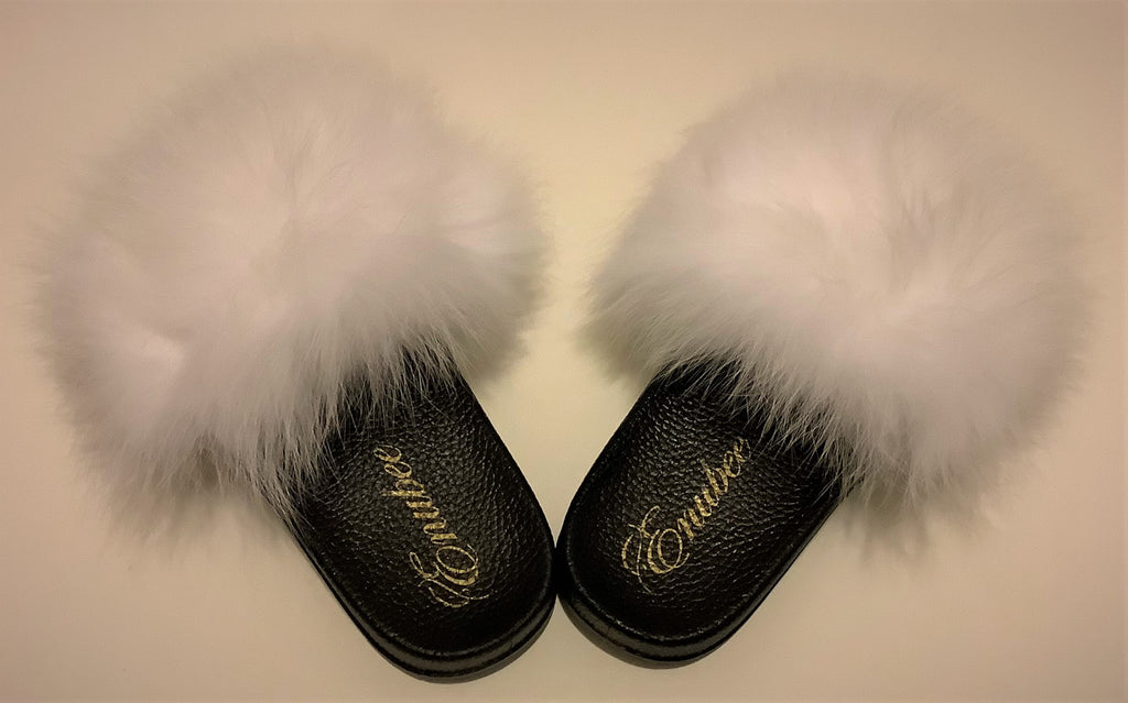 100% Fur Slippers White